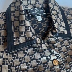 ST. JOHN By Marie Gray Leather Trim Jacket Bronze Black Monogram Size M